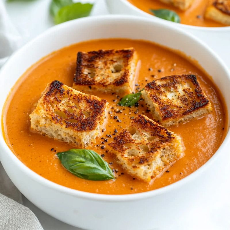 Creamy Tomato Basil Soup with Grilled Cheese