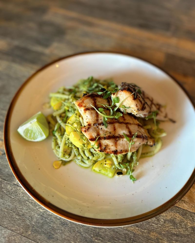 Pesto Zucchini Noodles with Grilled Chicken