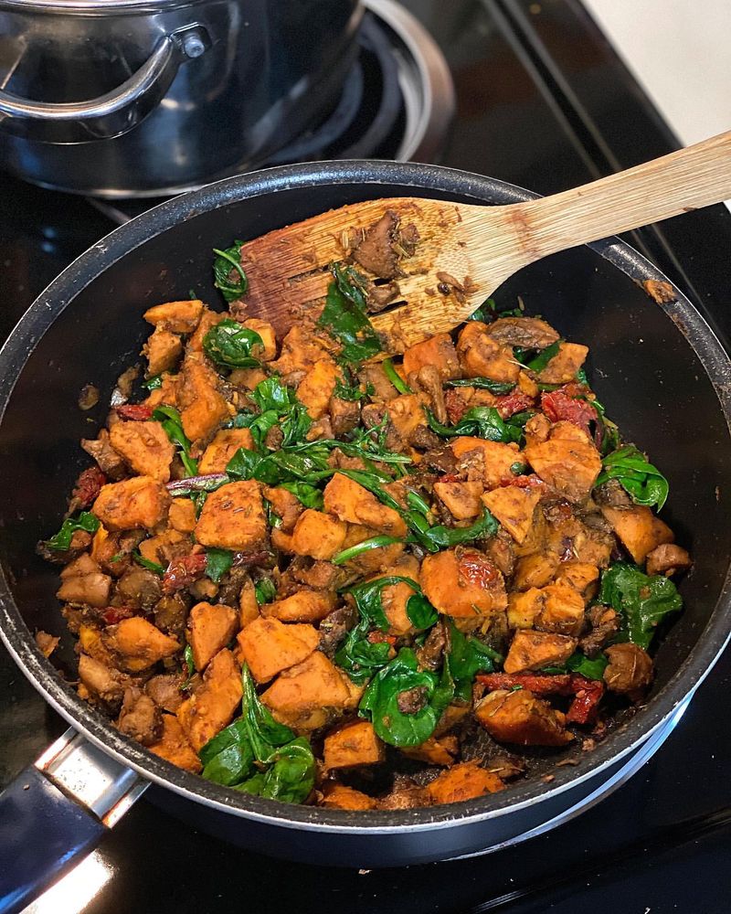 Sweet Potato Hash with Spinach