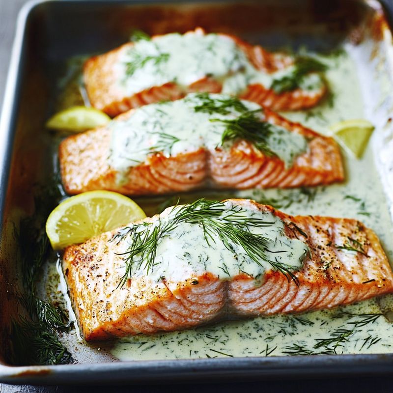 Baked Salmon with Dill Sauce