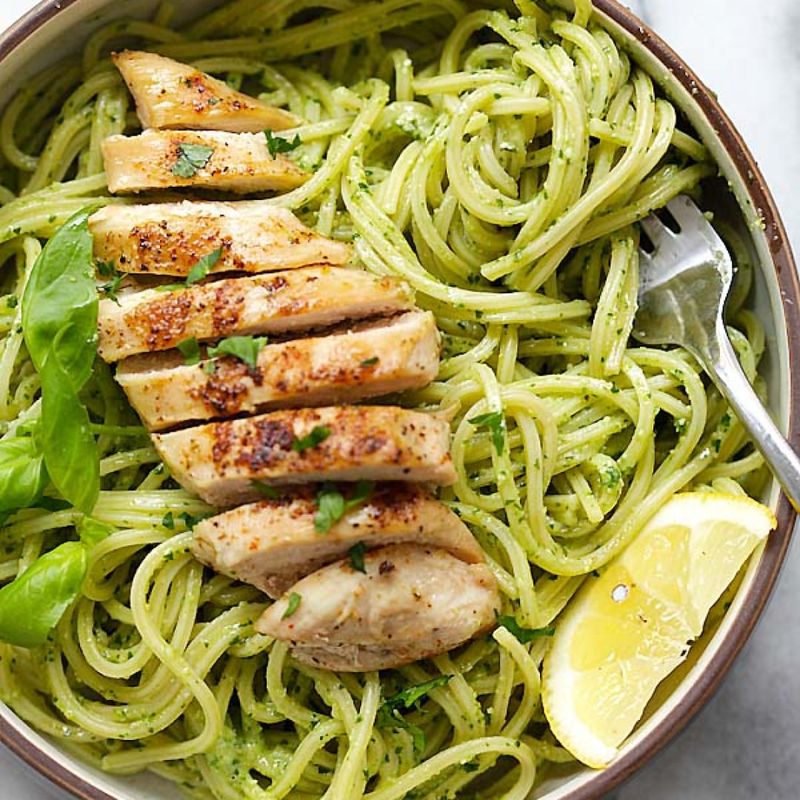 Pesto Zucchini Noodles with Chicken