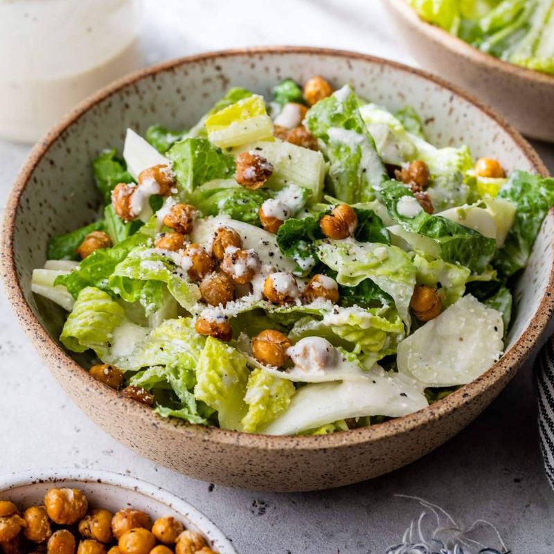 Vegan Caesar Salad with Chickpea Croutons