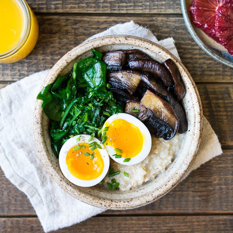 Savory Oatmeal with Mushrooms and Spinach