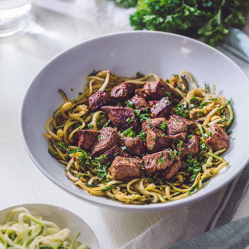 Garlic Butter Steak Bites with Zucchini Noodles