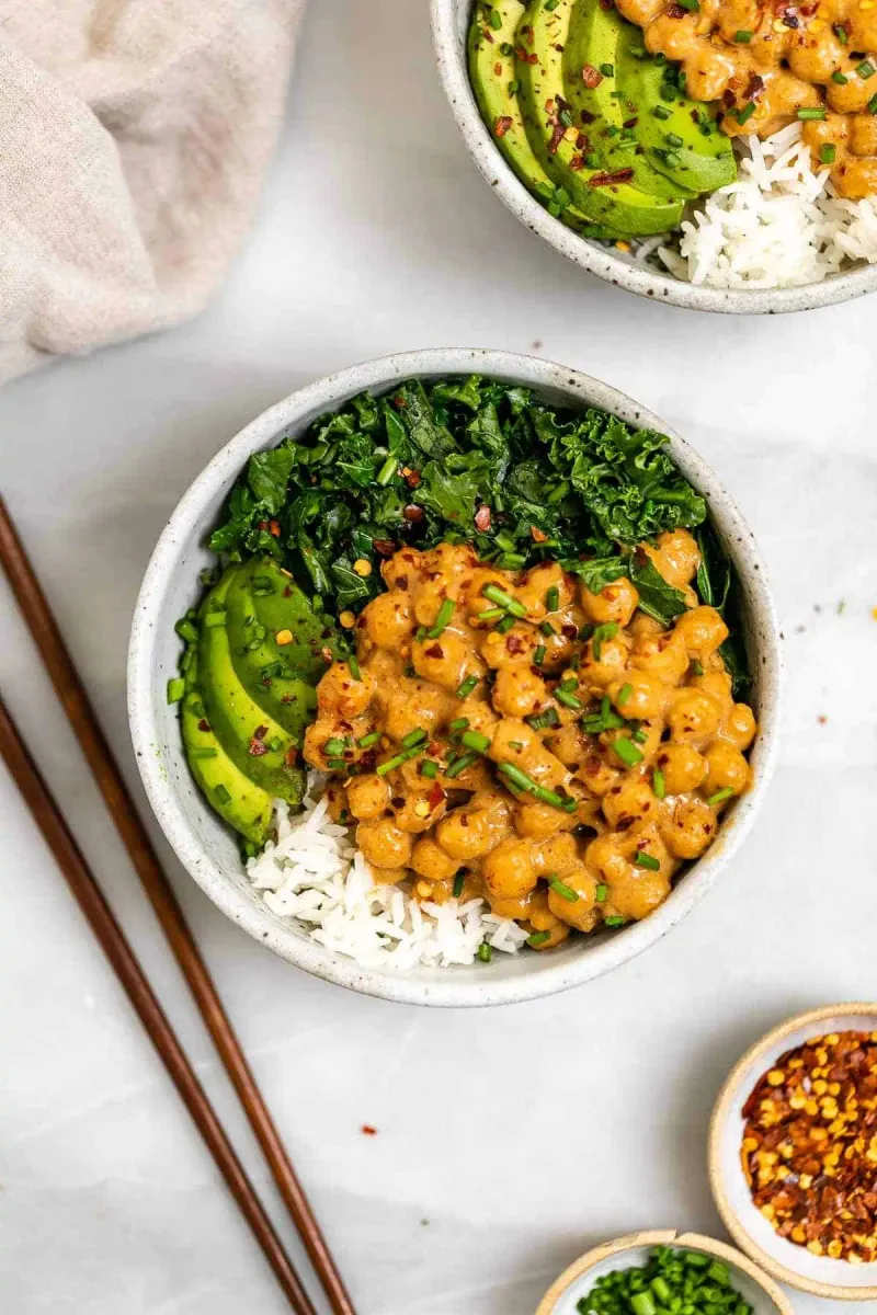 Spicy Peanut Chickpea Bowls