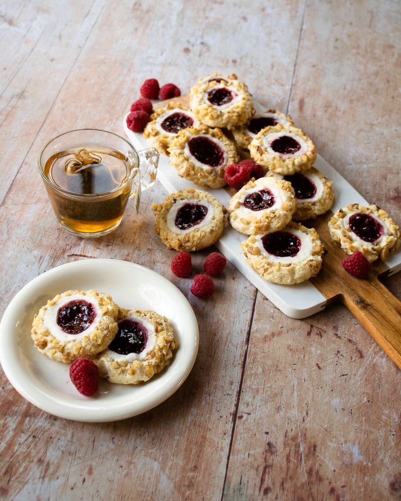 Raspberry Cream Cheese Thumbprint Cookies