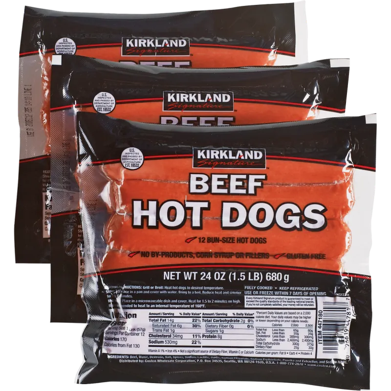Kirkland Signature Beef Hot Dogs (Food Court and Take-Home Packs)
