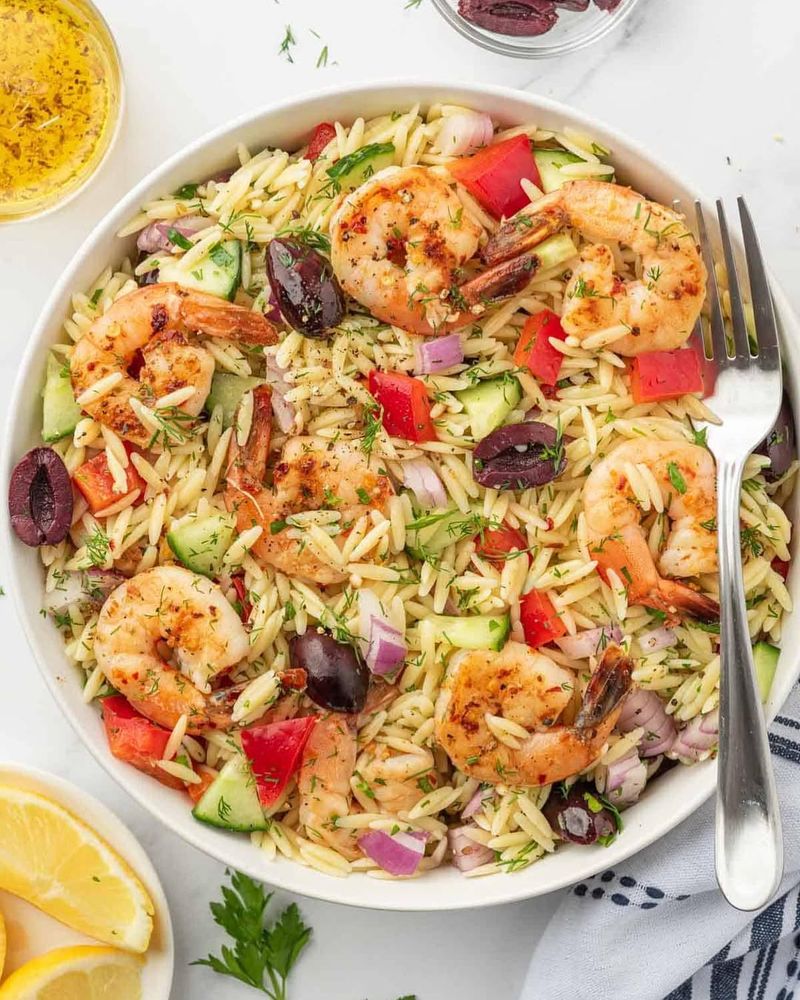 Mediterranean Shrimp and Chicken Orzo