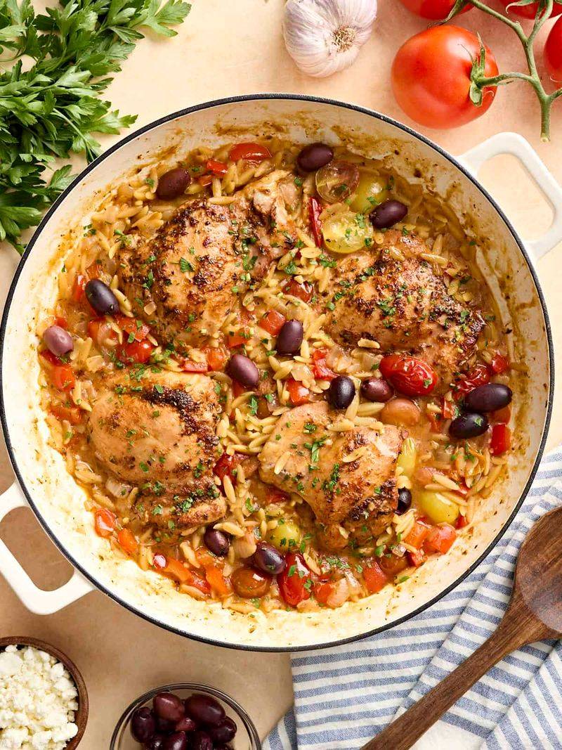 Greek Chicken and Orzo Skillet