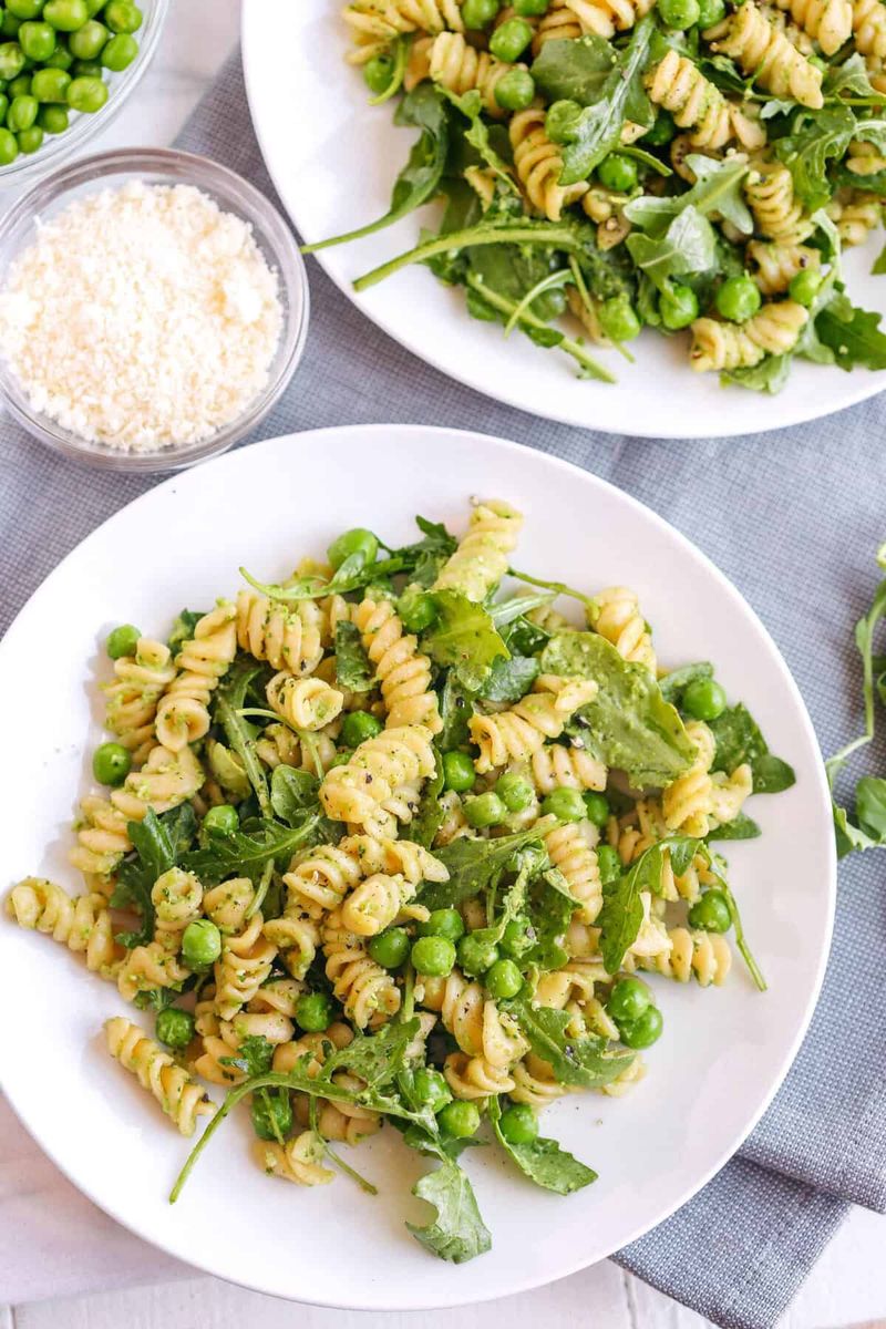 Pesto Pasta with Snap Peas and Arugula