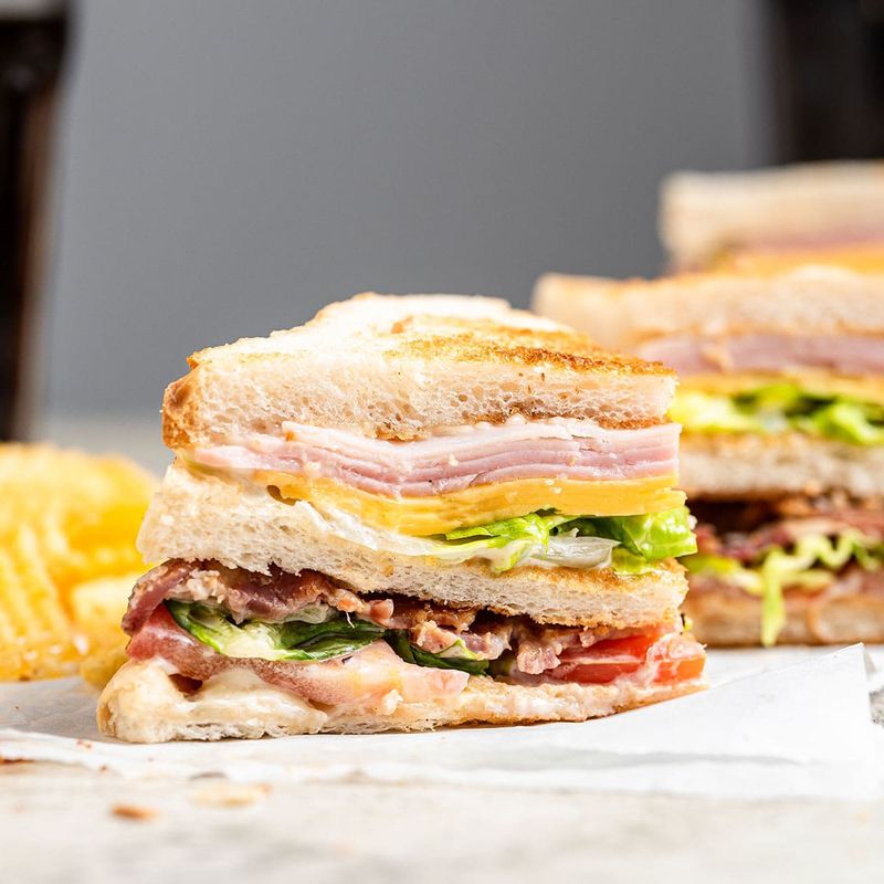 Triple-Decker Club Sandwiches with Bacon and Mayo