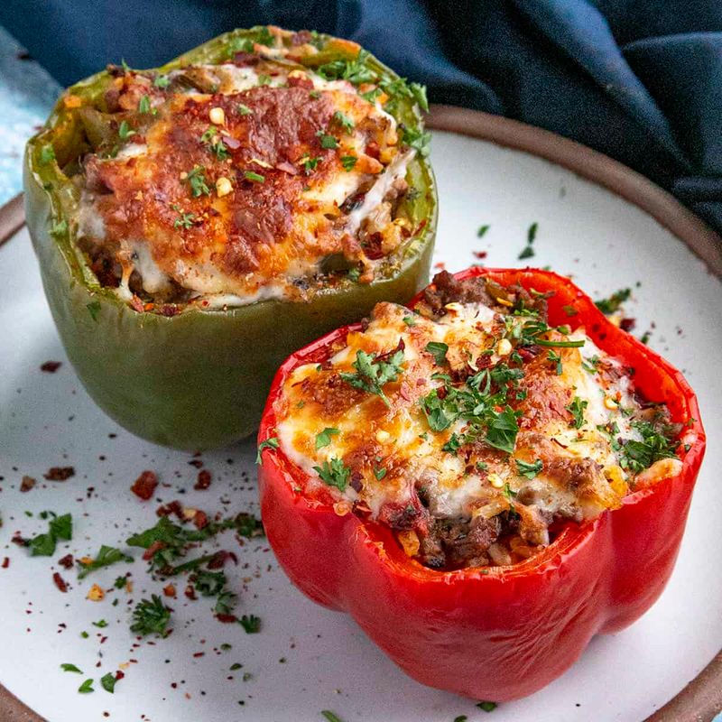 Stuffed Peppers (With White Rice and Ground Beef)