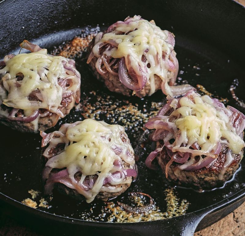 Smashed Hamburgers with Caramelized Onions