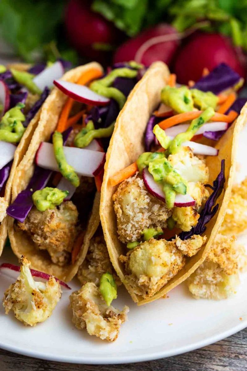 Roasted Cauliflower Tacos with Avocado Lime Sauce