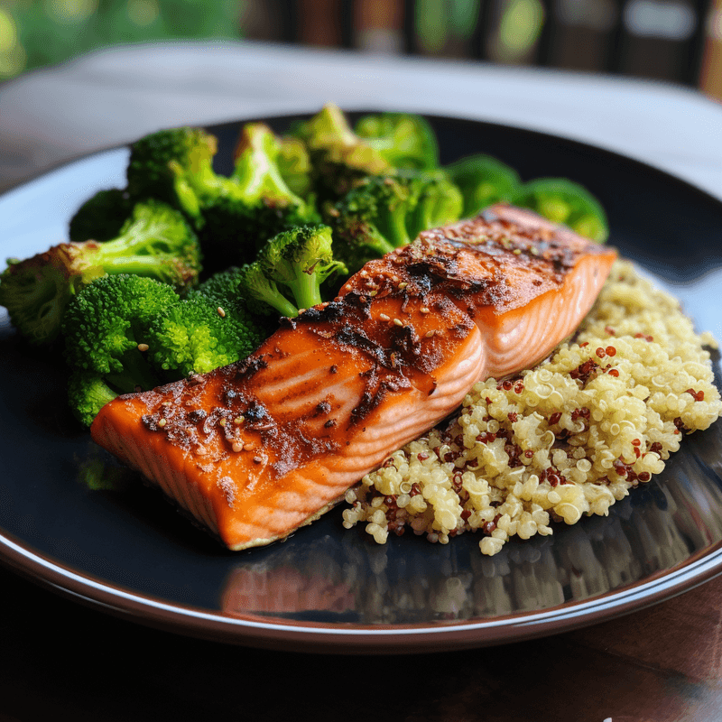 Grilled Salmon with Roasted Broccoli and Quinoa