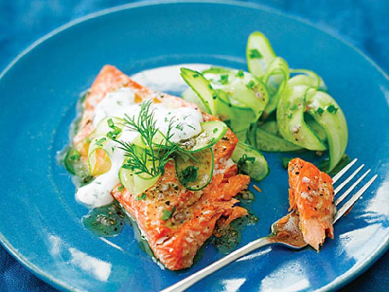 Grilled Salmon with Cucumber-Dill Salad