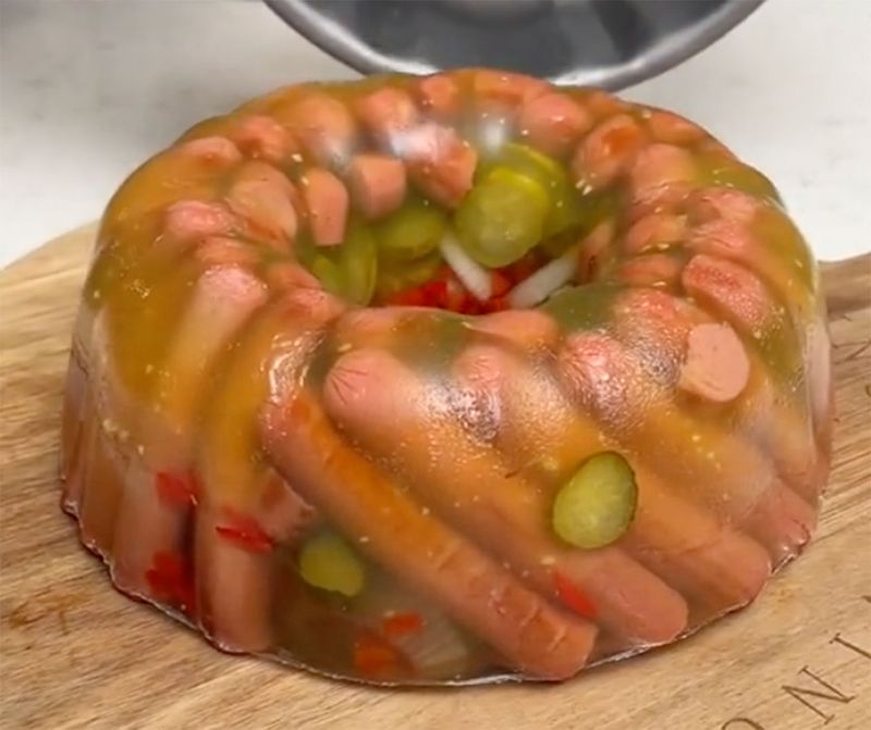 Aspic Gelatin Molds with Hot Dogs