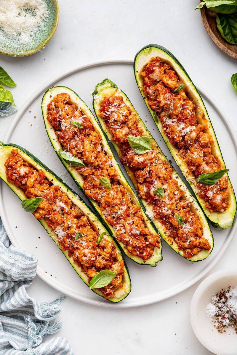 Turkey and Spinach Stuffed Zucchini Boats