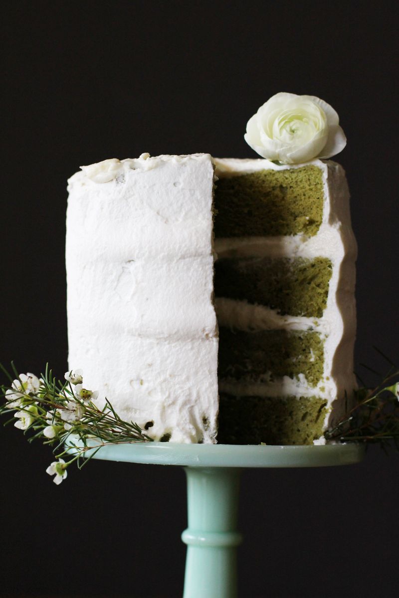 Matcha Green Tea Cake with White Chocolate Frosting