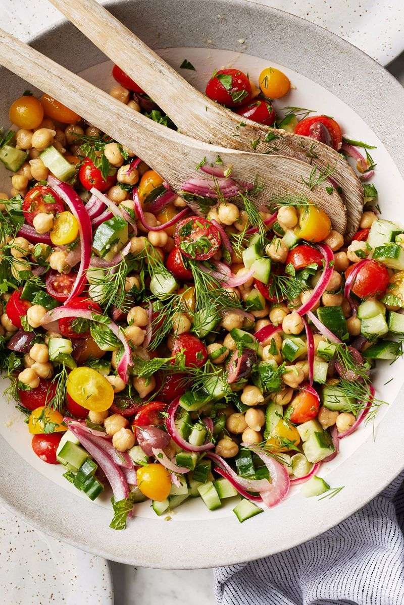 Chopped Chickpea Salad with Cucumber, Red Onion & Parsley