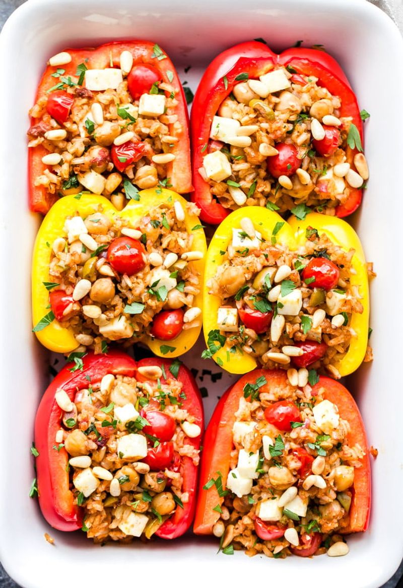 Greek Stuffed Peppers with Brown Rice and Herbs