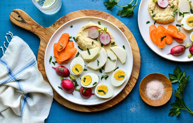 Hard-Boiled Eggs with Hummus and Veggie Sticks