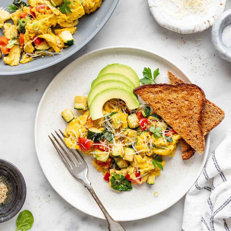 Egg and Veggie Scramble with Whole Grain Toast