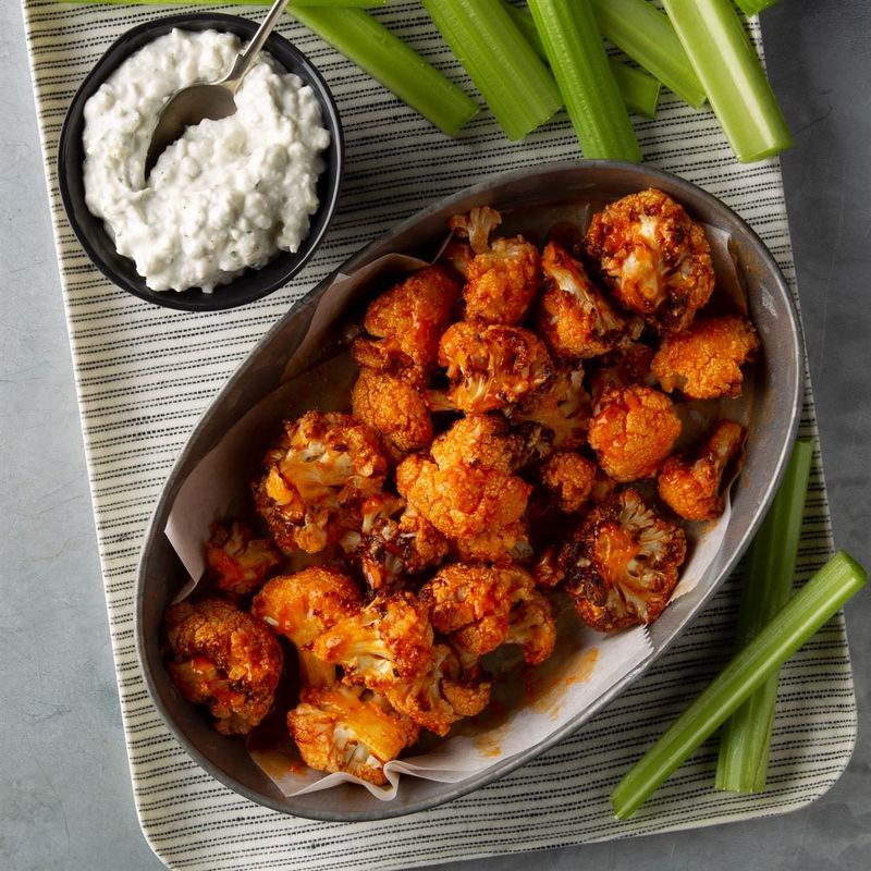 Buffalo Cauliflower Bites with Blue Cheese Dip