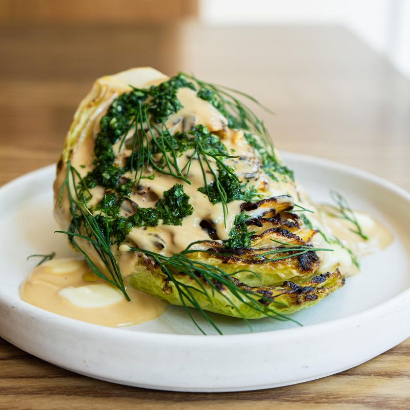 Grilled Cabbage Wedges with Tahini or Chimichurri