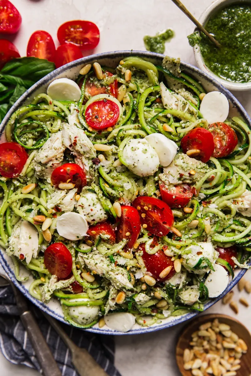 Zucchini Noodle Bowl with Chicken and Pesto