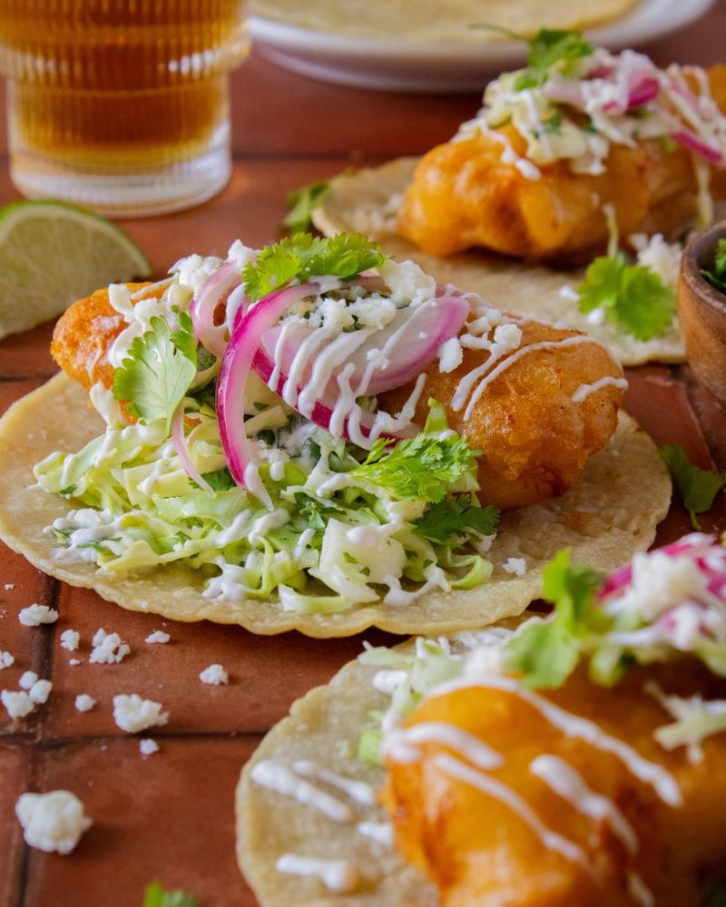 Battered Fish Nuggets + Corn Tortillas + Cabbage Slaw