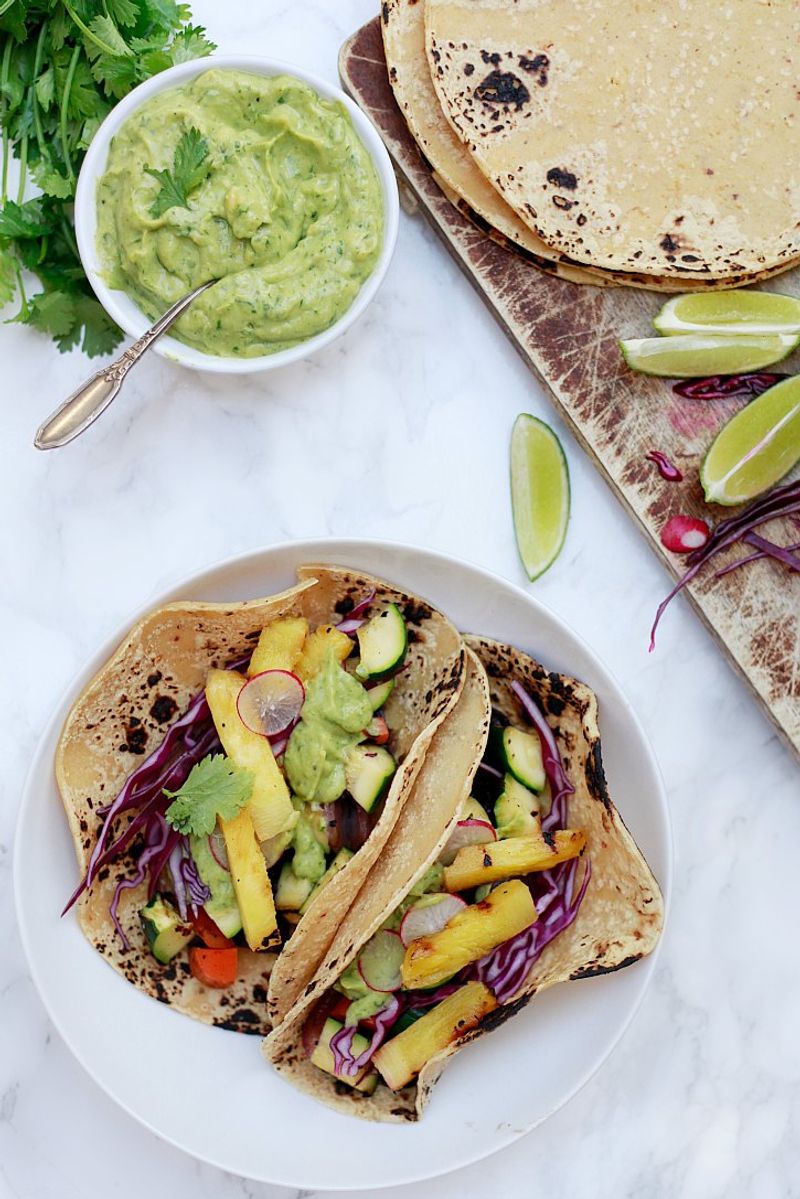 Grilled Vegetable Tacos with Avocado Crema