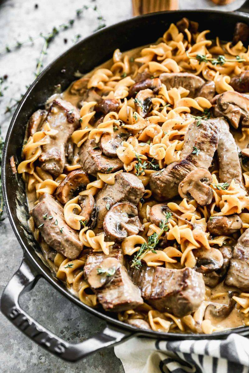 Beef Stroganoff over Egg Noodles