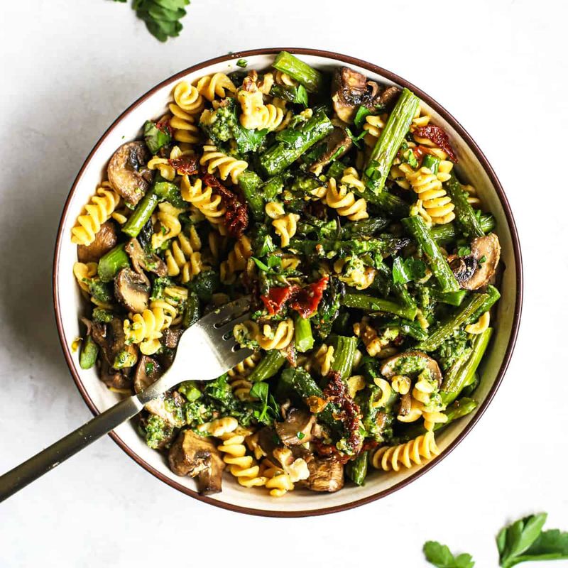 Pesto Pasta with Roasted Spring Veggies