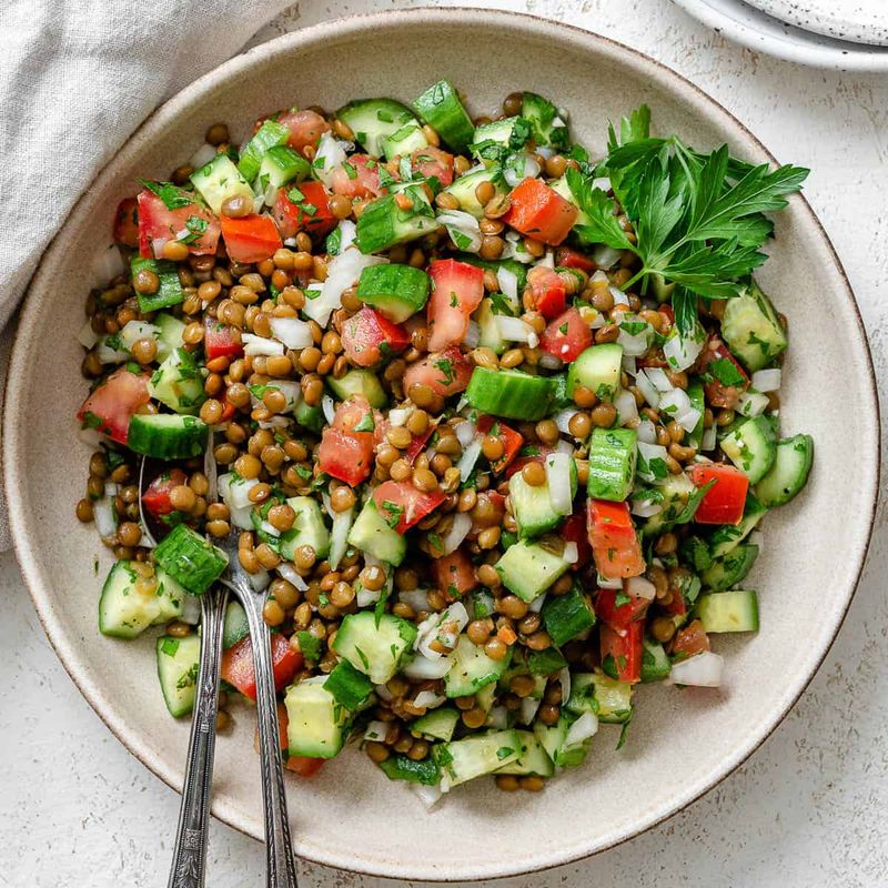 Lentil Tabbouleh with Cucumbers and Mint