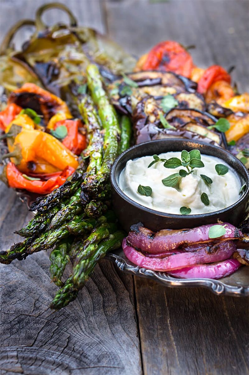 Grilled Veggie Platter with Herb Yogurt Dip