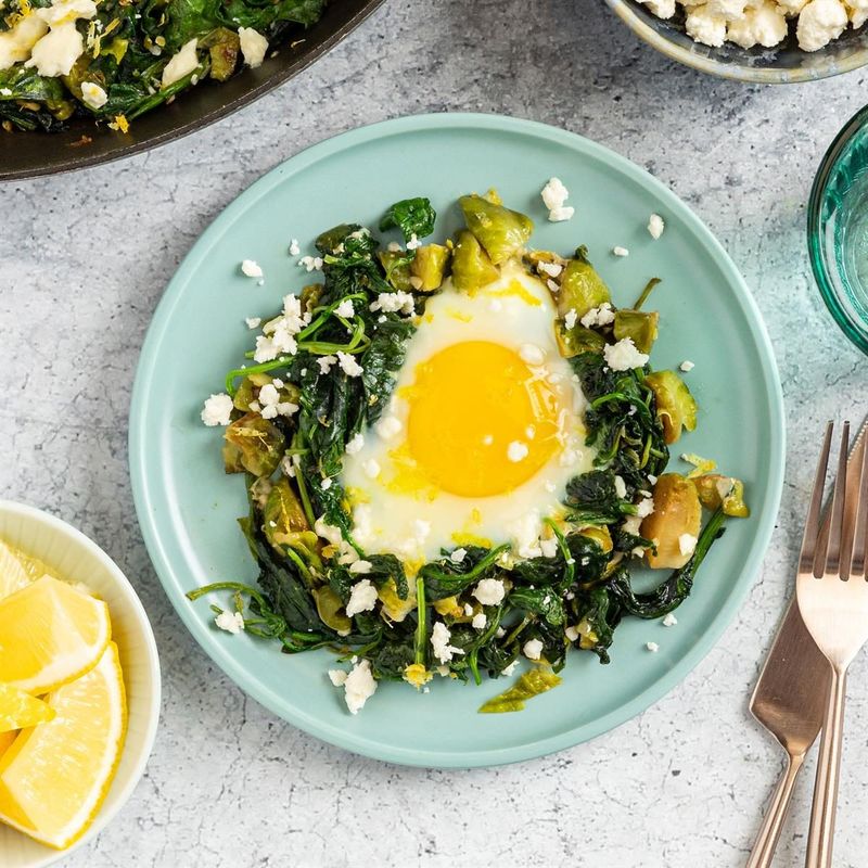 Sautéed Greens with Eggs & Feta