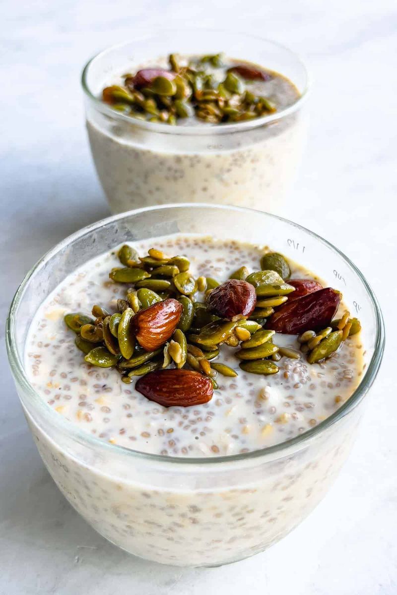 Overnight Oats with Unsweetened Milk, Chia, and Pumpkin Seeds