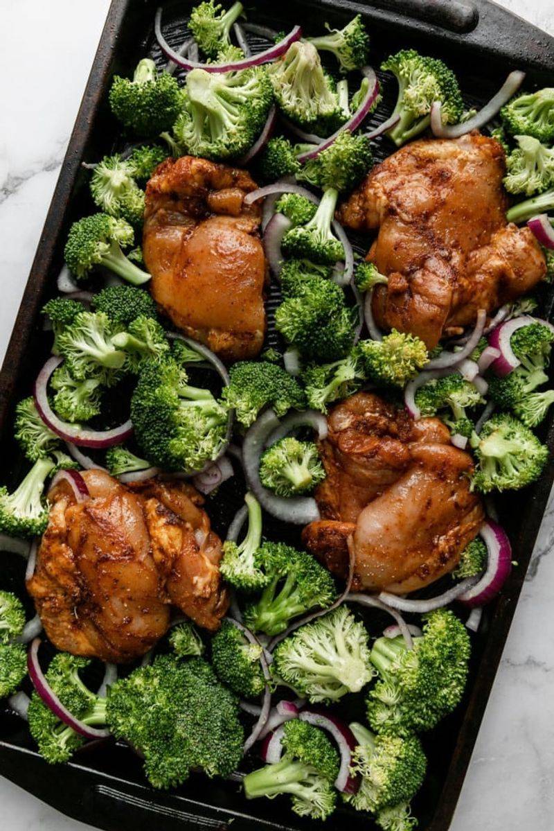Baked Chicken Thighs with Roasted Broccoli