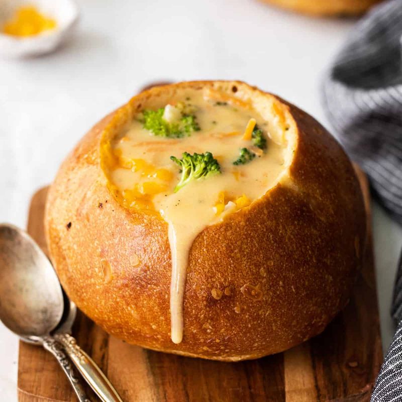 Panera Bread’s Broccoli Cheddar Soup in a Bread Bowl