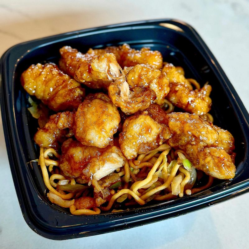 Panda Express Orange Chicken with Chow Mein and Egg Roll