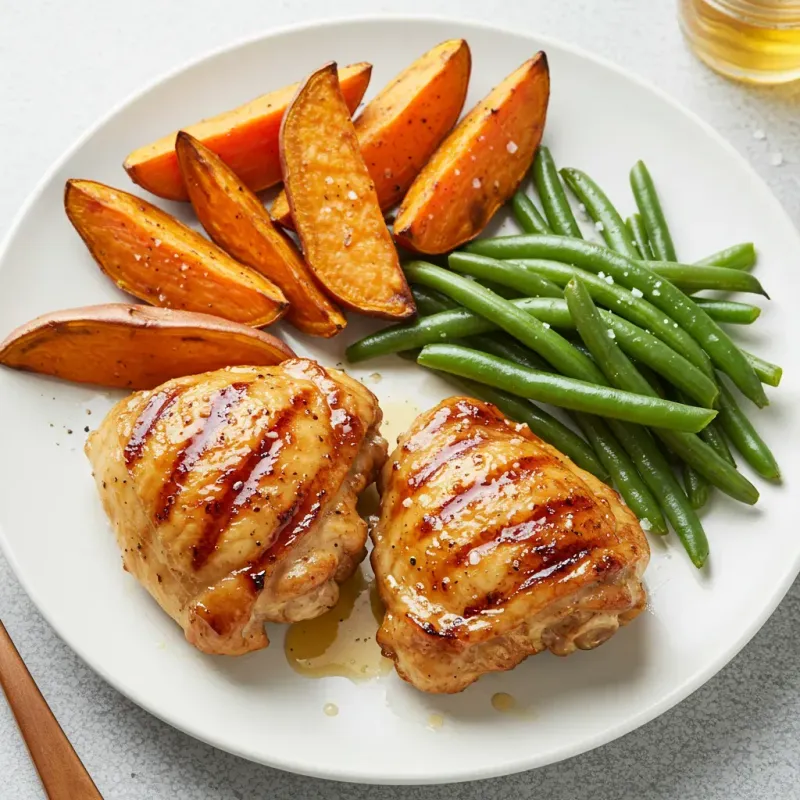 Grilled Chicken with Sweet Potato Wedges and Green Beans