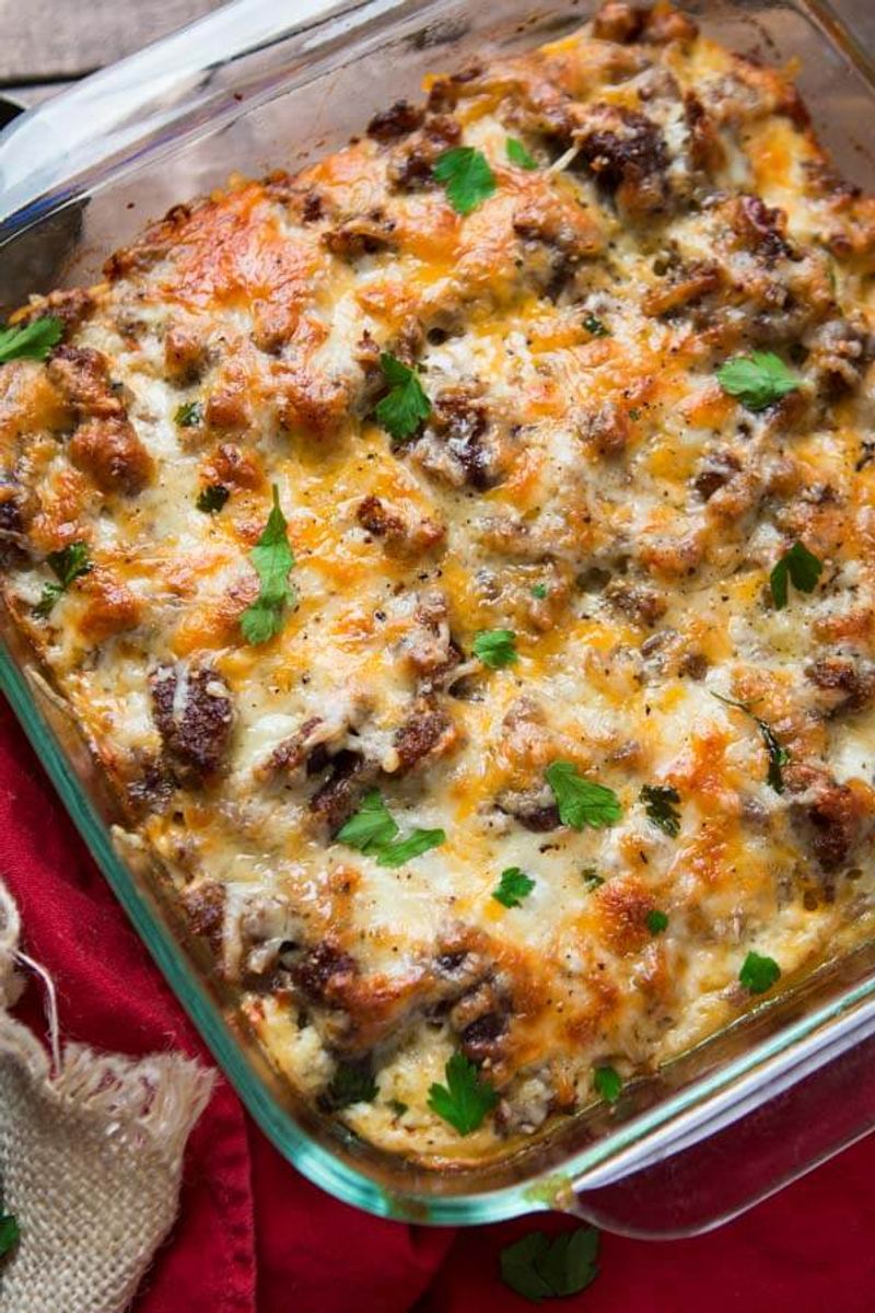 Breakfast Casserole with Eggs, Sausage, and Hash Browns