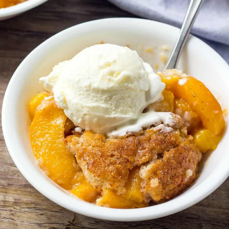 Peach Cobbler with Vanilla Ice Cream