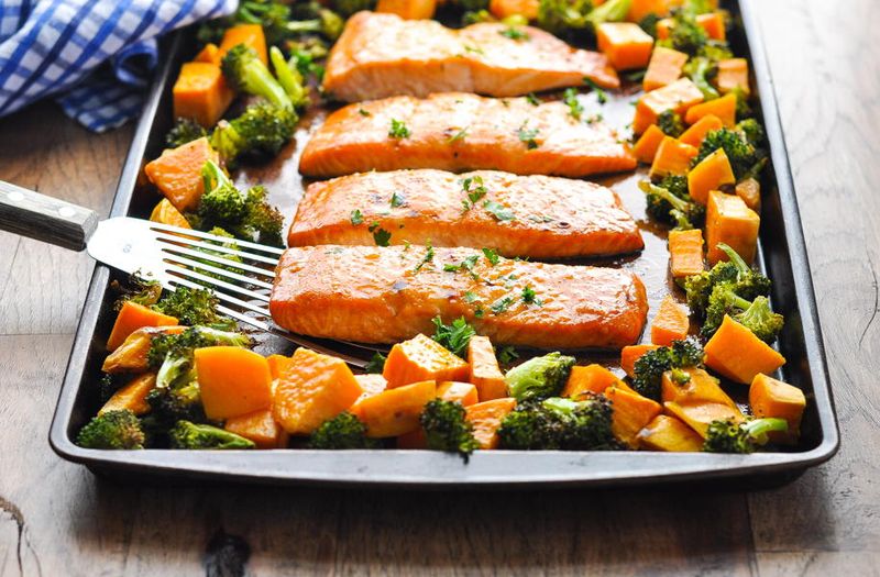 Sheet Pan Salmon with Broccoli and Sweet Potato