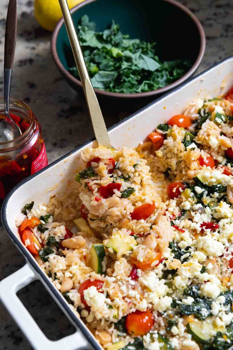 Baked Rice with Tomatoes and Feta