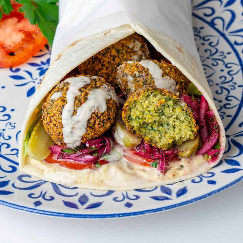 Baked Falafel Wrap with Tahini and Pickled Veggies