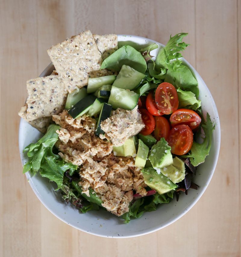Canned Salmon Over Greens with Olive Oil & Vinegar