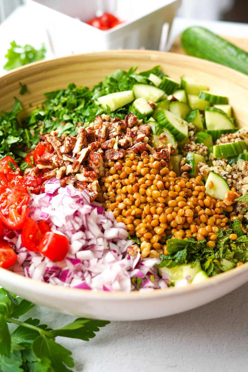 Lentil and Quinoa Salad with Lemon-Tahini Dressing