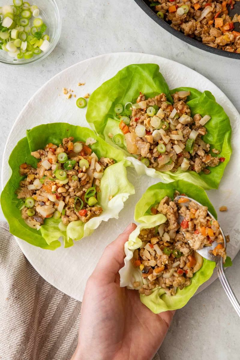 Ground Chicken Lettuce Wraps with Garlic and Ginger